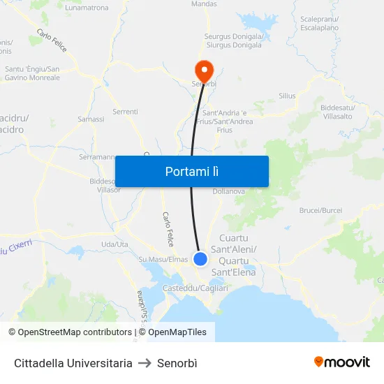 Cittadella Universitaria to Senorbì map