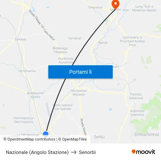 Nazionale (Angolo Stazione) to Senorbì map