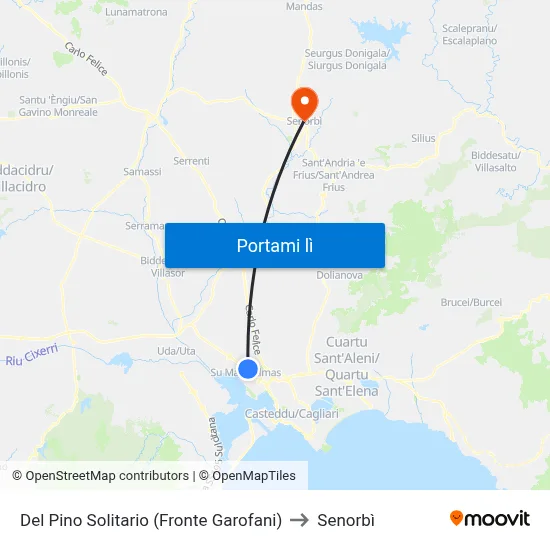 Del Pino Solitario (Fronte Garofani) to Senorbì map