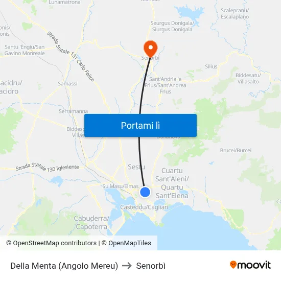 Della Menta (Angolo Mereu) to Senorbì map