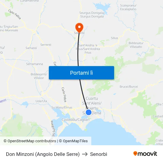 Don Minzoni (Angolo Delle Serre) to Senorbì map