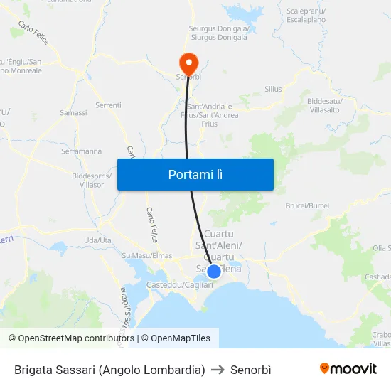 Brigata Sassari (Angolo Lombardia) to Senorbì map