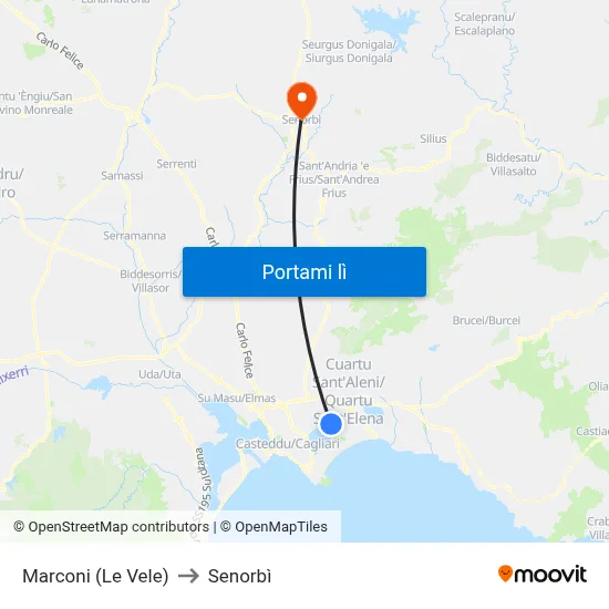 Marconi (Le Vele) to Senorbì map