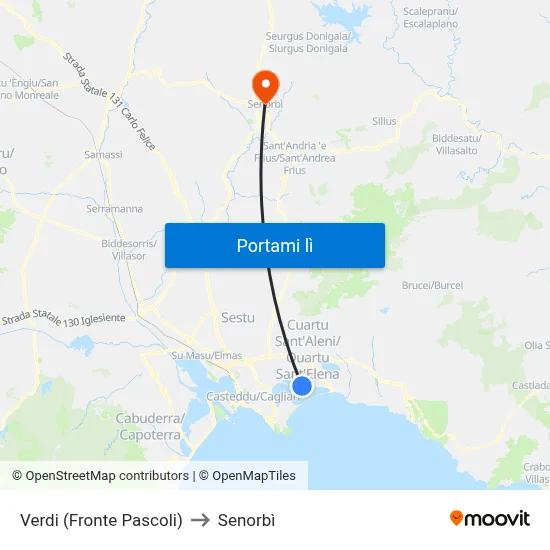 Verdi (Fronte Pascoli) to Senorbì map