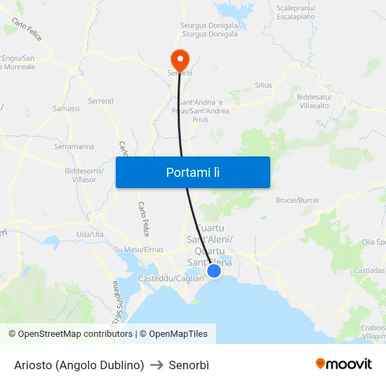 Ariosto (Angolo Dublino) to Senorbì map