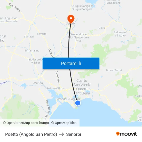 Poetto (Angolo San Pietro) to Senorbì map