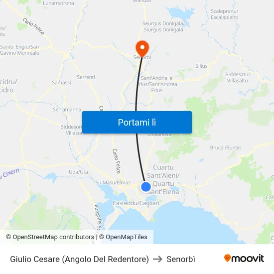 Giulio Cesare (Angolo Del Redentore) to Senorbì map