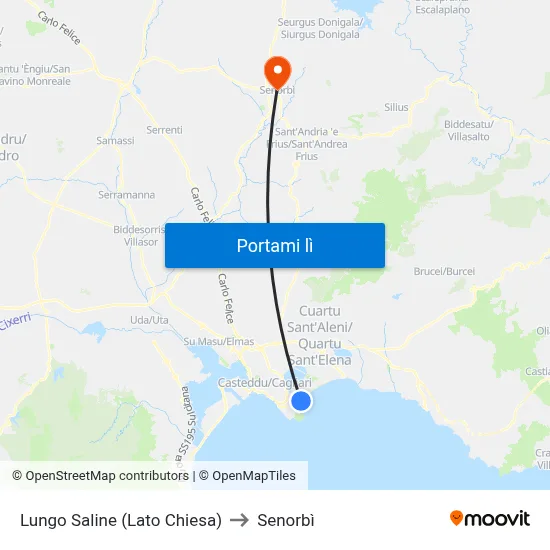 Lungo Saline (Lato Chiesa) to Senorbì map