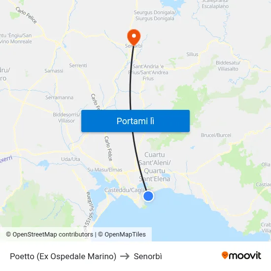 Poetto (Ex Ospedale Marino) to Senorbì map