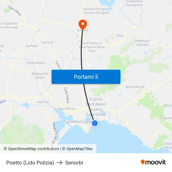 Poetto (Lido Polizia) to Senorbì map