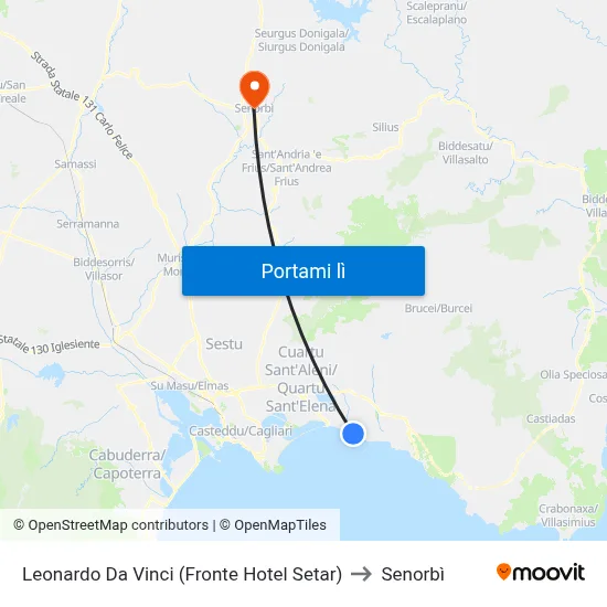 Leonardo Da Vinci (Fronte Hotel Setar) to Senorbì map