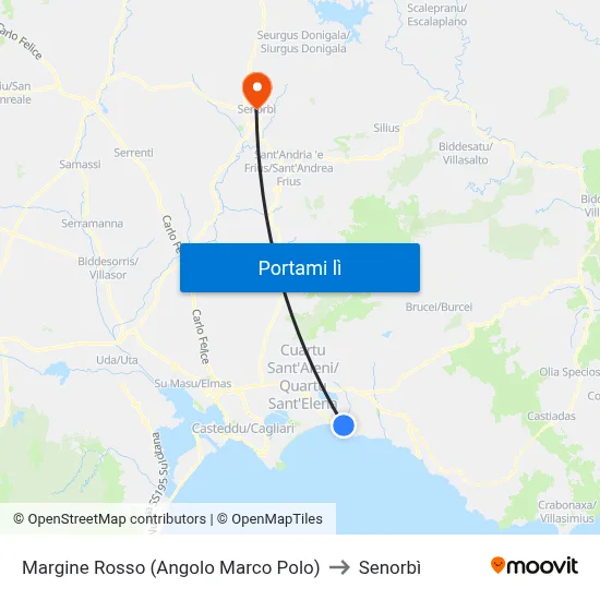 Margine Rosso (Angolo Marco Polo) to Senorbì map