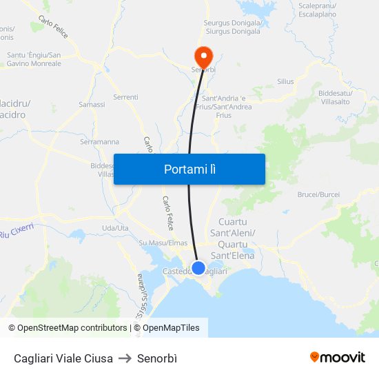 Cagliari Viale Ciusa to Senorbì map