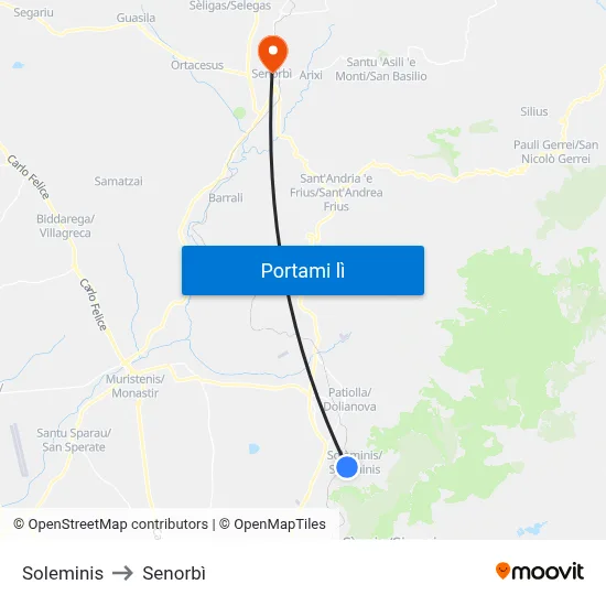 Soleminis to Senorbì map