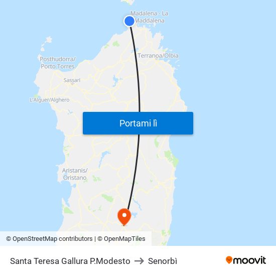 Santa Teresa Gallura P.Modesto to Senorbì map