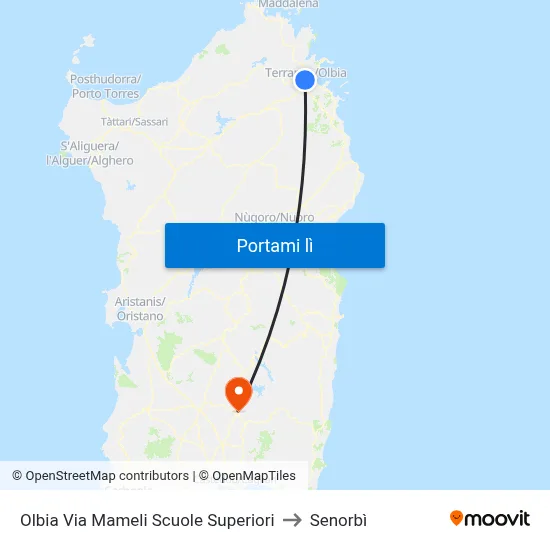 Olbia Via Mameli Scuole Superiori to Senorbì map