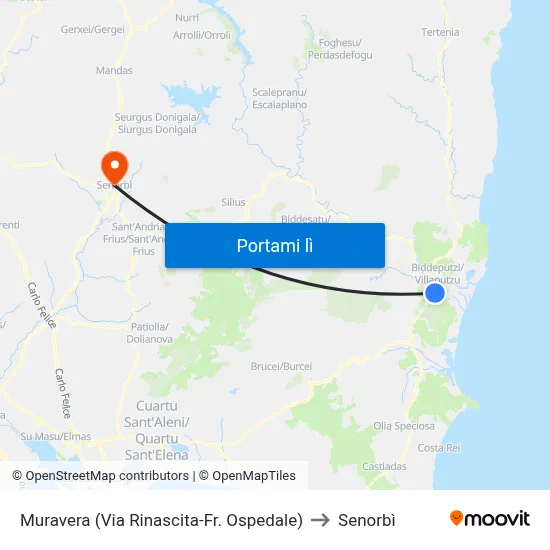 Muravera (Via Rinascita-Fr. Ospedale) to Senorbì map