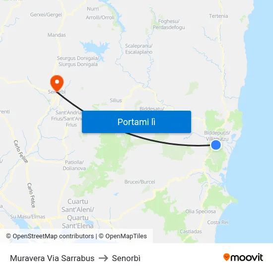 Muravera Via Sarrabus to Senorbì map