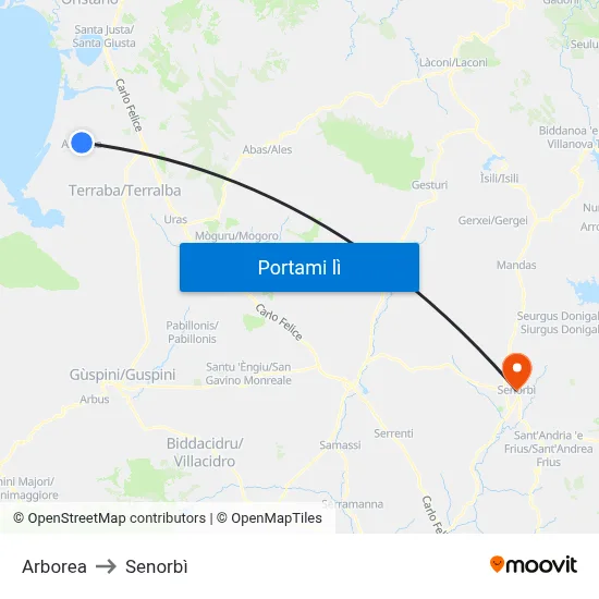 Arborea to Senorbì map