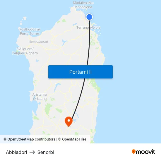 Abbiadori to Senorbì map
