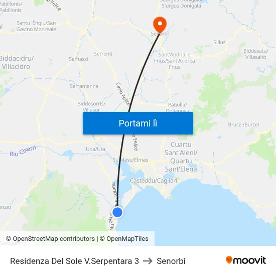 Residenza Del Sole V.Serpentara 3 to Senorbì map
