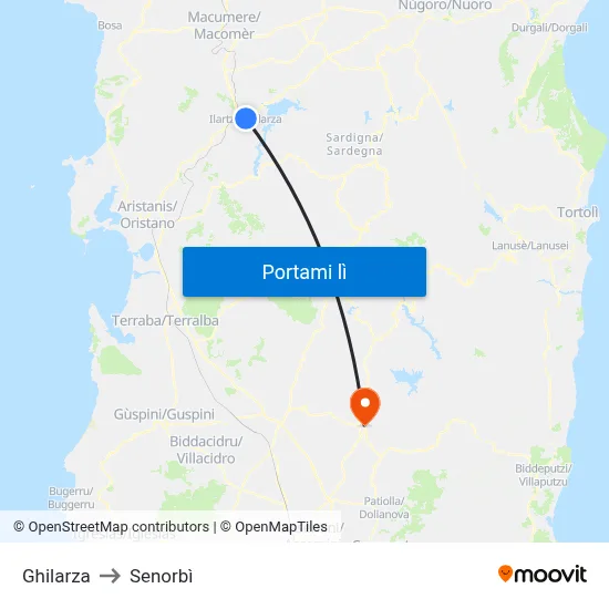 Ghilarza to Senorbì map