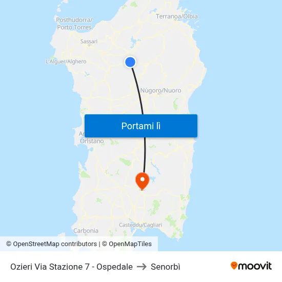 Ozieri Via Stazione 7 - Ospedale to Senorbì map