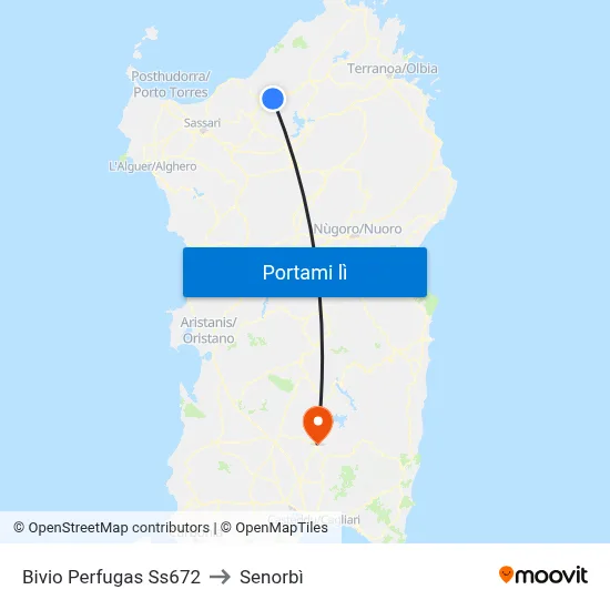 Bivio Perfugas Ss672 to Senorbì map