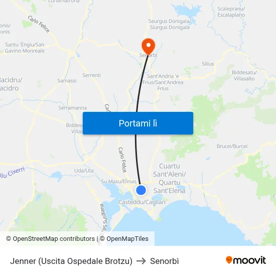 Jenner (Uscita Ospedale Brotzu) to Senorbì map