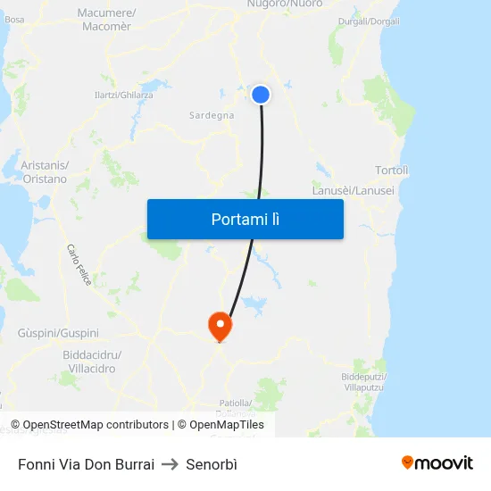 Fonni Via Don Burrai to Senorbì map