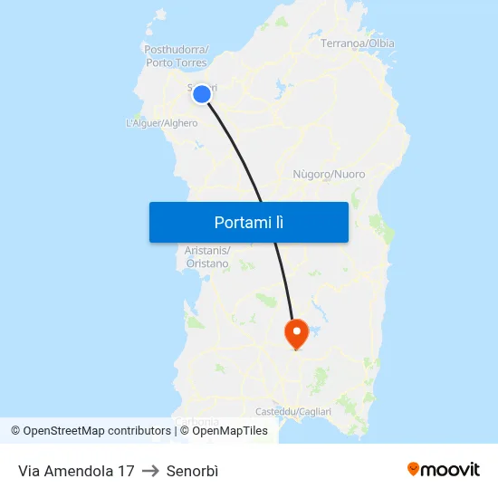 Via Amendola 17 to Senorbì map