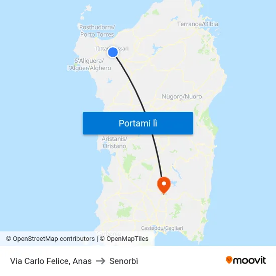 Via Carlo Felice, Anas to Senorbì map