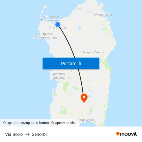 Via Borio to Senorbì map