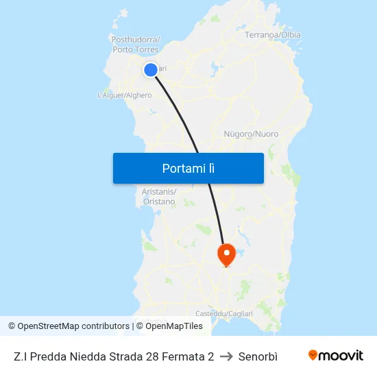 Z.I Predda Niedda Strada 28 Fermata 2 to Senorbì map