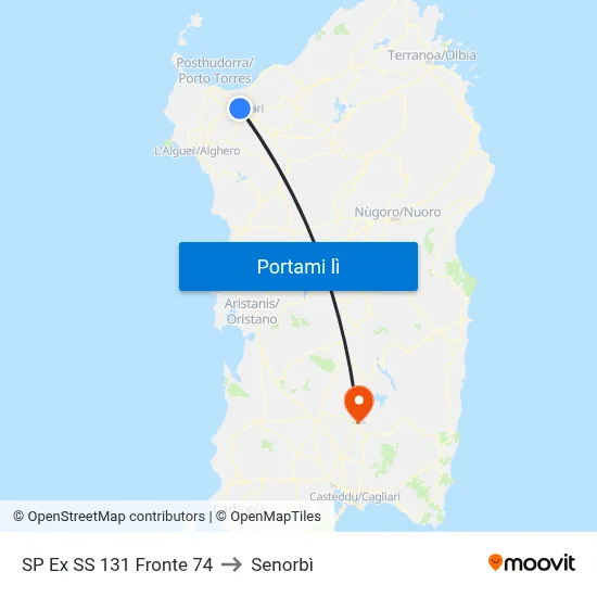 SP Ex SS 131 Fronte 74 to Senorbì map