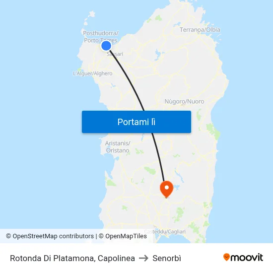 Rotonda Di Platamona, Capolinea to Senorbì map