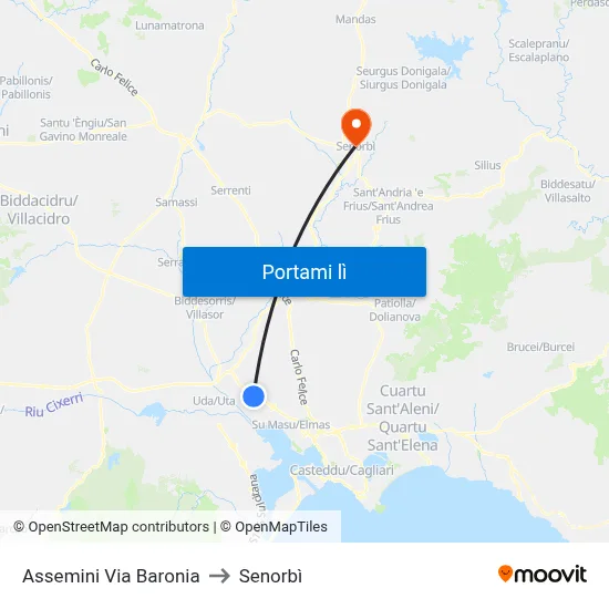 Assemini Via Baronia to Senorbì map