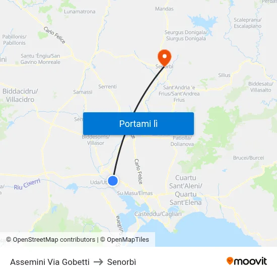 Assemini Via Gobetti to Senorbì map
