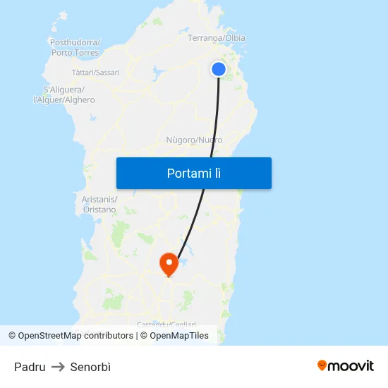 Padru to Senorbì map
