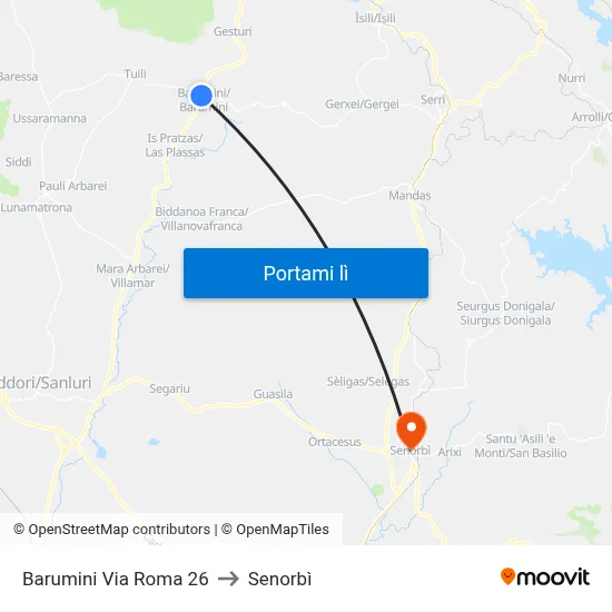 Barumini Via Roma 26 to Senorbì map