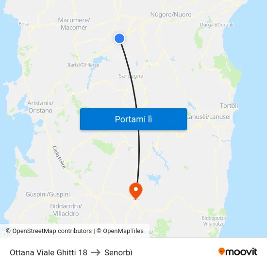 Ottana Viale Ghitti 18 to Senorbì map