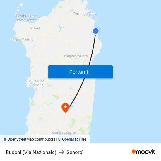 Budoni (Via Nazionale) to Senorbì map