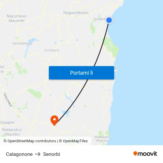 Calagonone to Senorbì map