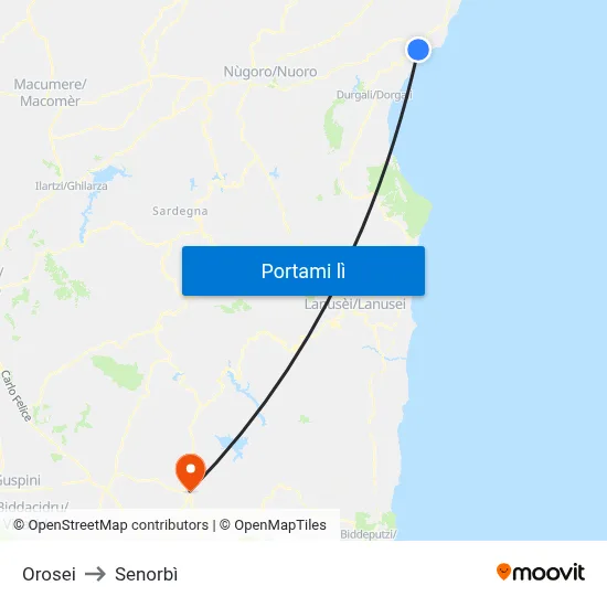 Orosei to Senorbì map