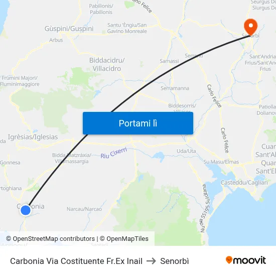 Carbonia Via Costituente Fr.Ex Inail to Senorbì map