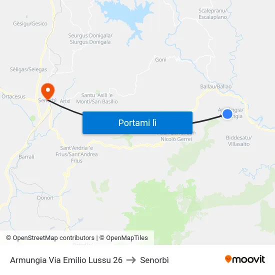 Armungia Via Emilio Lussu 26 to Senorbì map