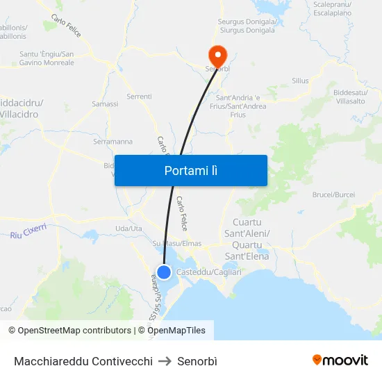 Macchiareddu Contivecchi to Senorbì map