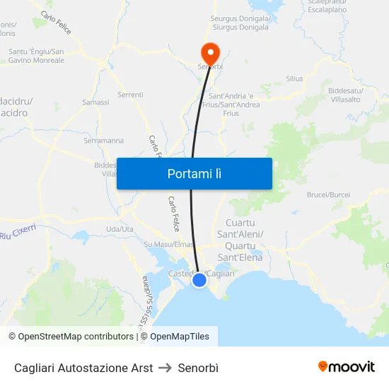 Cagliari Autostazione Arst to Senorbì map