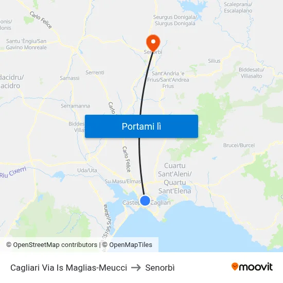 Cagliari Via Is Maglias-Meucci to Senorbì map