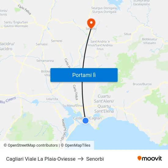 Cagliari Viale La Plaia-Oviesse to Senorbì map